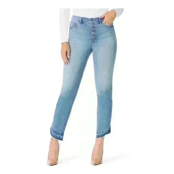 sofia by sofia vergara Denim - NWT Sofia Vergara Jeans Womens Leslie High Rise Slim Straight Frayed Tulip Hem